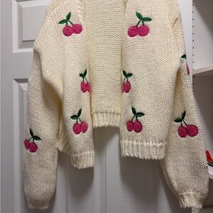 Vestique Cream Cherry Embroidered Cardigan